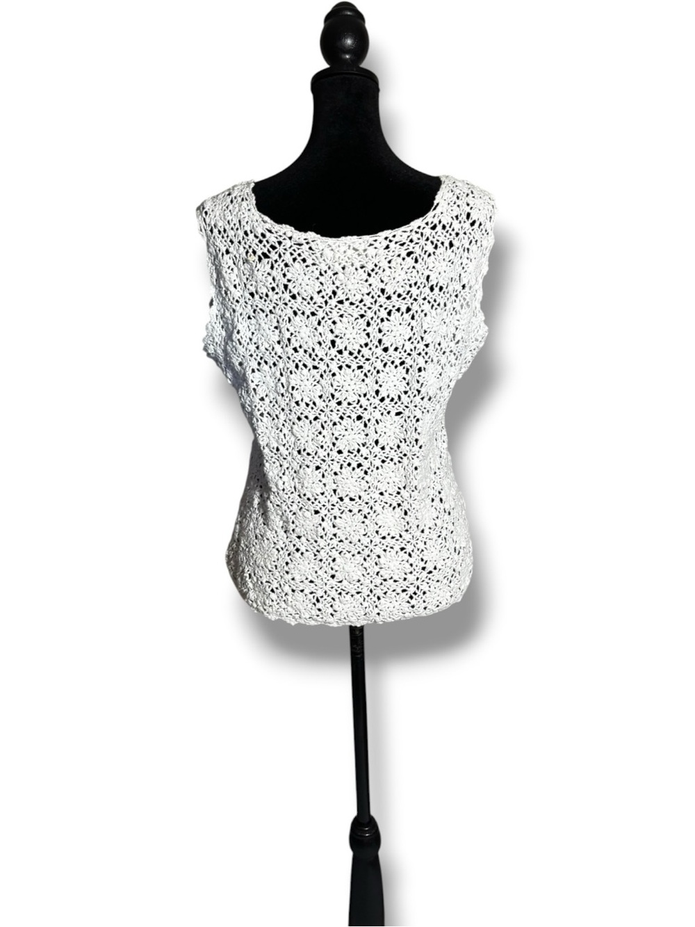 Chico's White Sleeveless with Thick Straps Crochet Loose Fit Layerable Tank Top - Picture 5 of 16